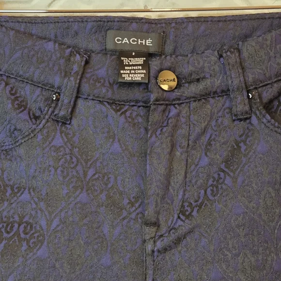 Cache Women's Low Rise Skinny Leg Pants Blue/Black Floral Jacquard Design Size 2 - Picture 4 of 11
